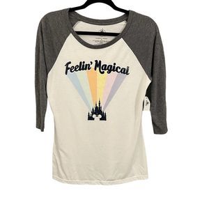 Authentic Disney Feelin' Magical T-Shirt White with Gray 3/4 Sleeves Size Small